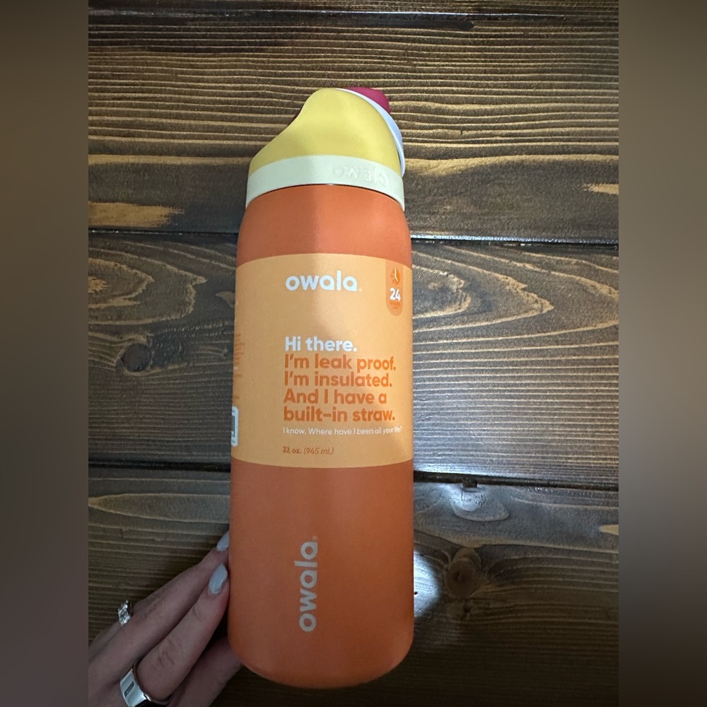 Orange Insulated Water Bottle with Built-in Straw